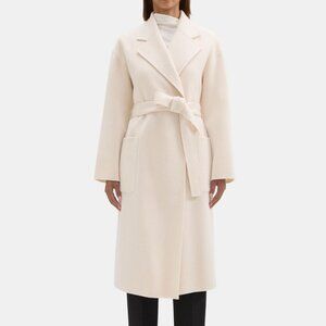 Theory White Wool-Cashmere Robe Coat in S